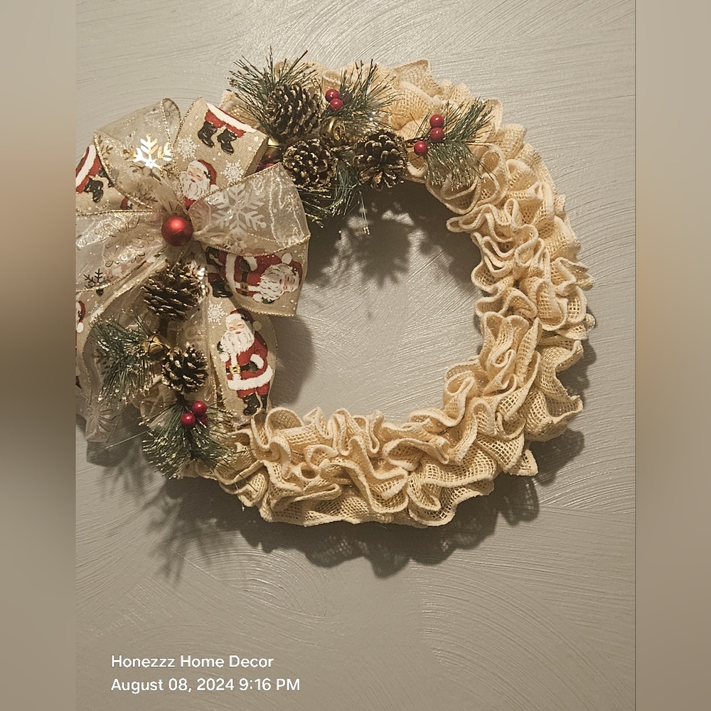 Homemade 18 in Burlap Christmas Wreath